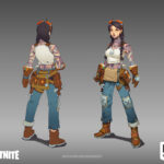 Concept art for Fortnite character "Jules." Jules is one of the main characters featured in the lore of Fortnite, and this art shows a front and back version of her.